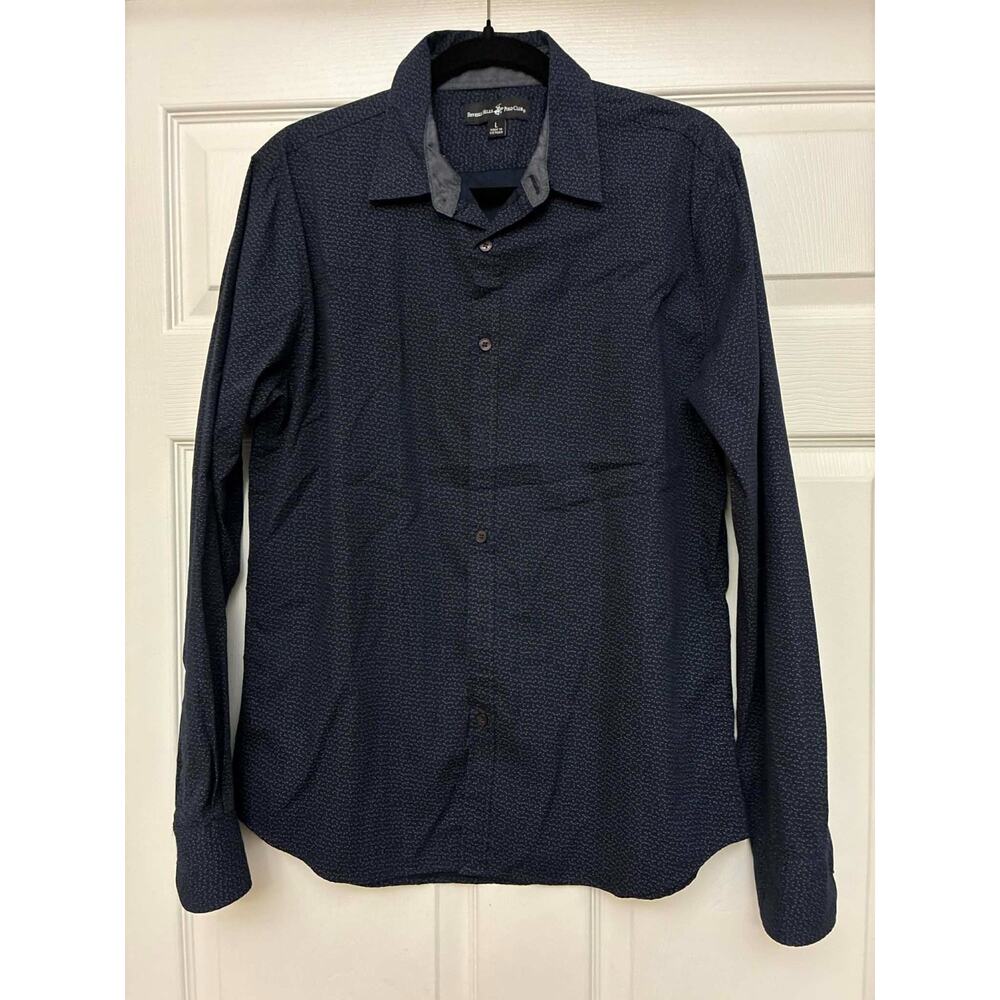 Beverly Hills Polo‎ Club Mens L Navy Micro Print Button Down Dress Shirt
